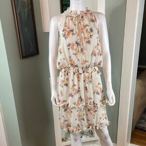 J for Justify Floral Sleeveless Tank Sun Mini Dress Sheer Ruffle 1X Romantic